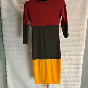 Colorblock Midi Dress - Red, Green, Yellow